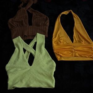 Women’s Halter Crop Top in Yellow, Green & Brown - Stylish Summer Tops